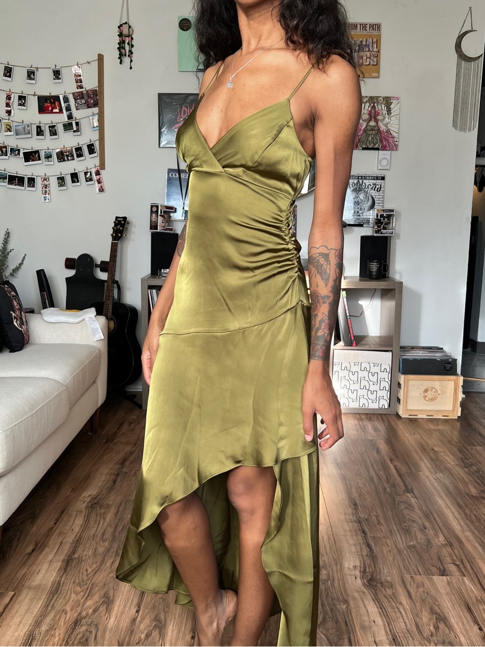 Wild Fabel Green Satin Dress